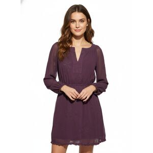 Chelsea & Violet Purple Embroidered Dress Long Sleeve